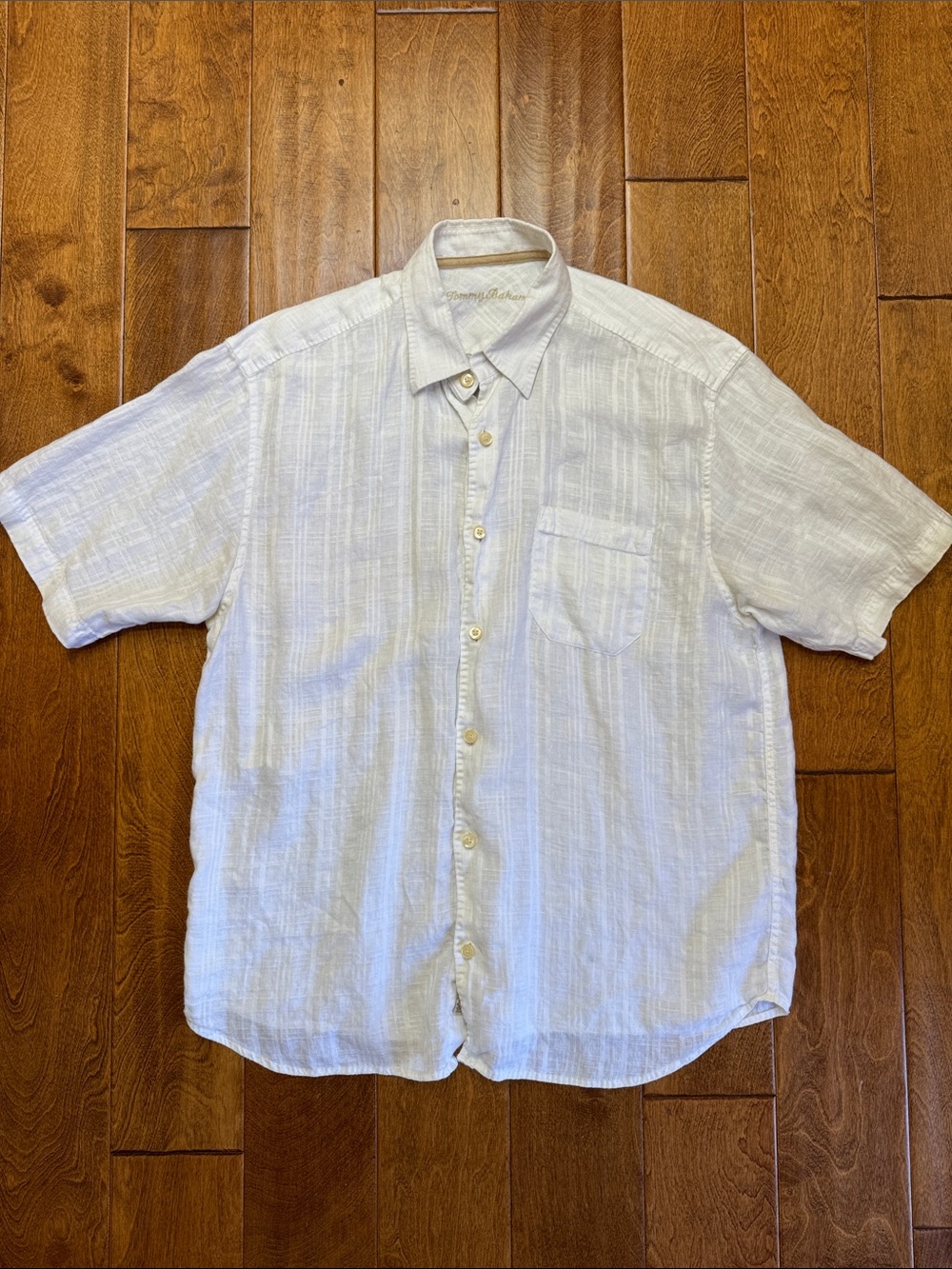 Men's Tommy Bahama White Linen Short-Sleeve Button-Up Shirt Large